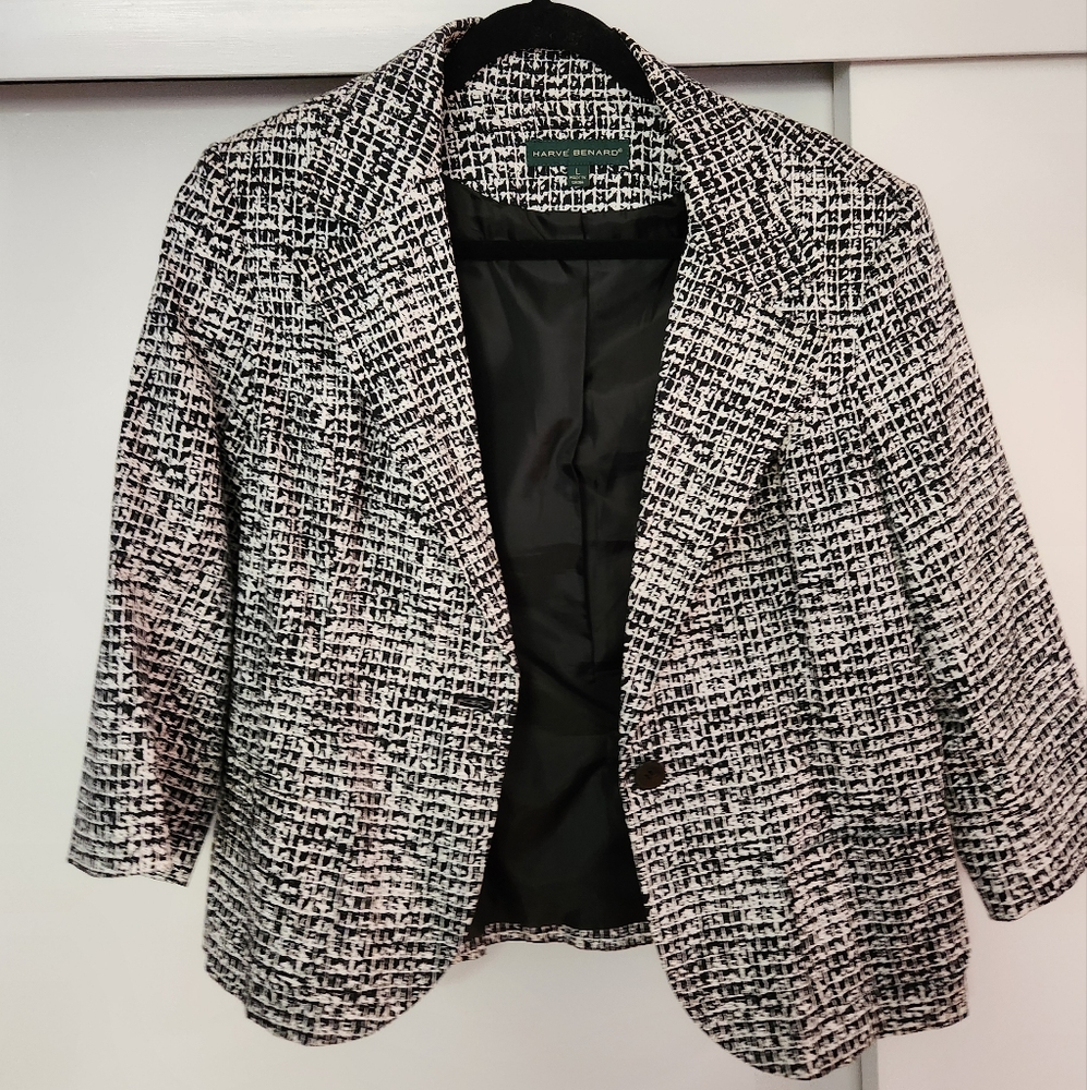 Harvé Bernard Vintage Black and White Blazer Size Large